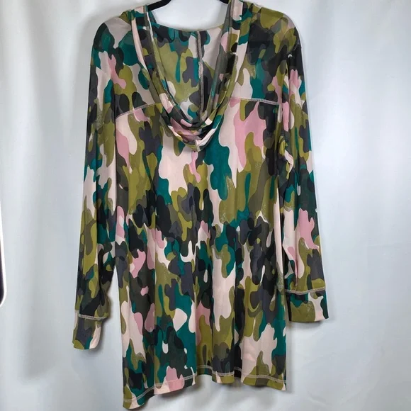 LOGO Lounge by Lori Goldstein Camo Print Sheer Mesh Hoodie - Picture 7 of 10